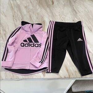Adidas Light Pink and Black Kids Tracksuit
